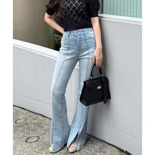 ジーンズ デニム デニムパンツ レースアップハイウエストデニムパンツ 春服 レディース