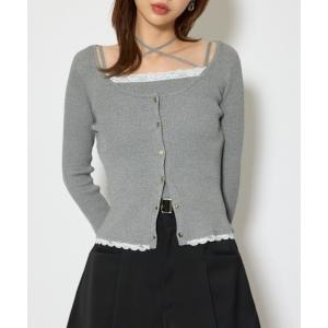 カーディガン レースディティールニットカーディガンセット 春服 レディース
