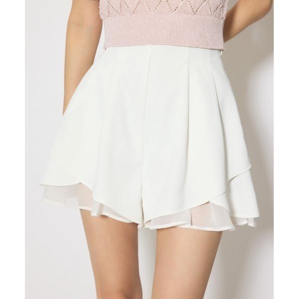 パンツ レイヤードパターンジャストウエストスコートショートパンツ 春服 レディース