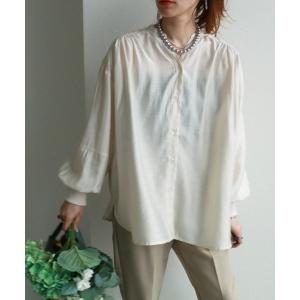 ブラウス シャツ 袖口リブギャザースキッパーブラウス レディース