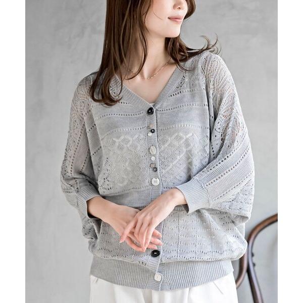 カーディガン 多釦透かしドルマンニットカーディガン レディース