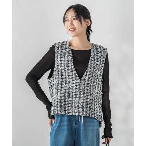 ベスト ジレ ミックスツィードベスト「洗濯機で洗える」 レディース