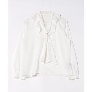 ブラウス シャツ ベネシャンVネックフリルボウタイブラウス「手洗い可能」 レディース