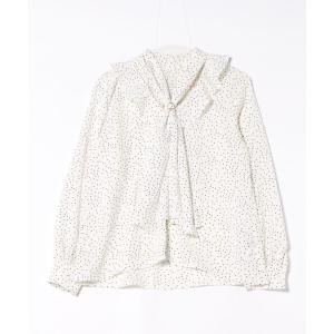ブラウス シャツ デシンVネックフリルドットボウタイブラウス「手洗い可能」 レディース