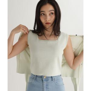 タンクトップ ノースリーブ 「daily CLIP」ダブルフロントショートニットタンク レディース