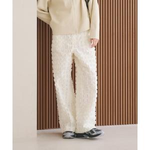 パンツ スクエア フリンジ ジャガード ワイドパンツ レディース