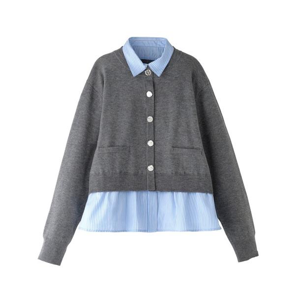 ニット セーター シャツレイヤード風ニットプルオーバー レディース