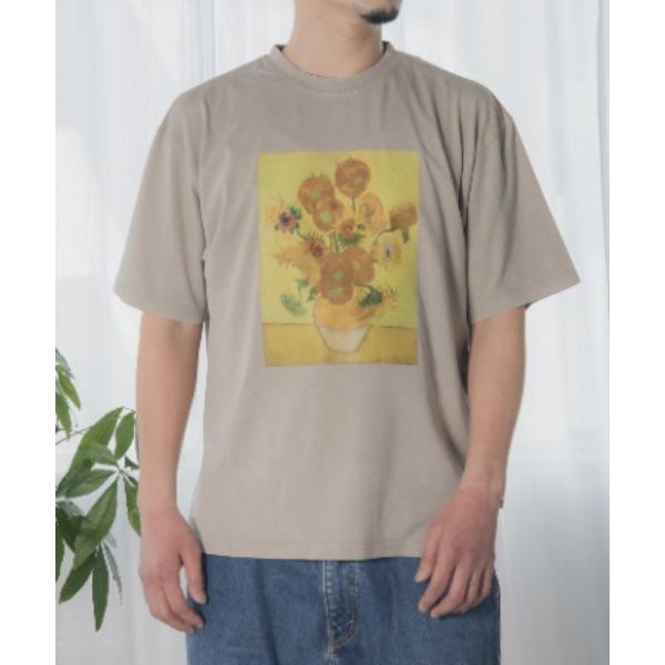 tシャツ 製品染めひまわり半袖Tシャツパパサイズ メンズ