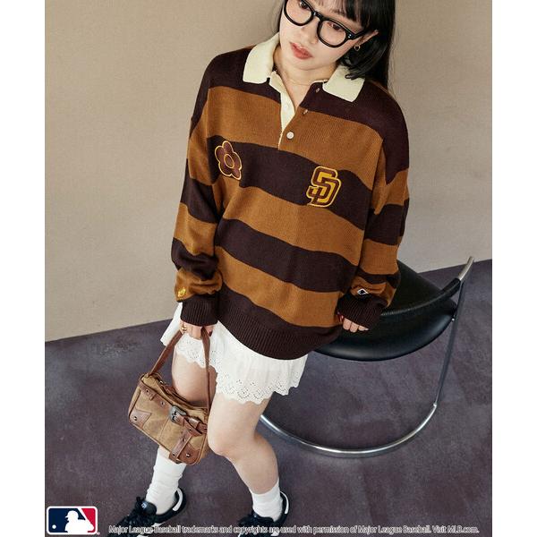 「MLB」 「MARY QUANT」長袖ニット「PUBLUXコラボ」 LARGE ブラウン メンズ
