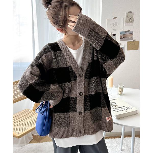 「Java」 ニットカーディガン MEDIUM モカ レディース