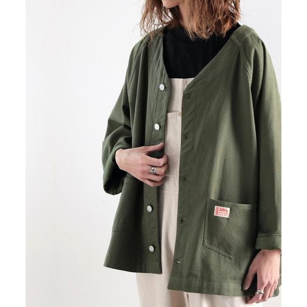 「Java」 ノーカラージャケット MEDIUM カーキ レディース