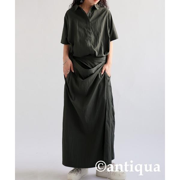 「antiqua」 シャツワンピース R カーキ レディース