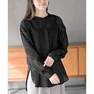 ブラウス シャツ レースノーカラーブラウス レディース