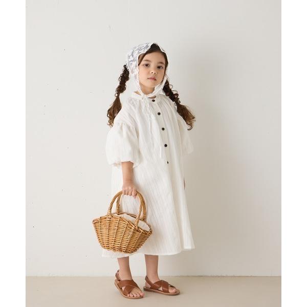 ワンピース バンドカラー5分袖バルーンスリーブロングワンピース キッズ 子供服 女の子