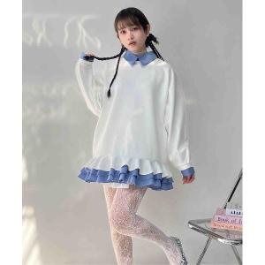 チュニック シャツドッキングデザイン フリルチュニック