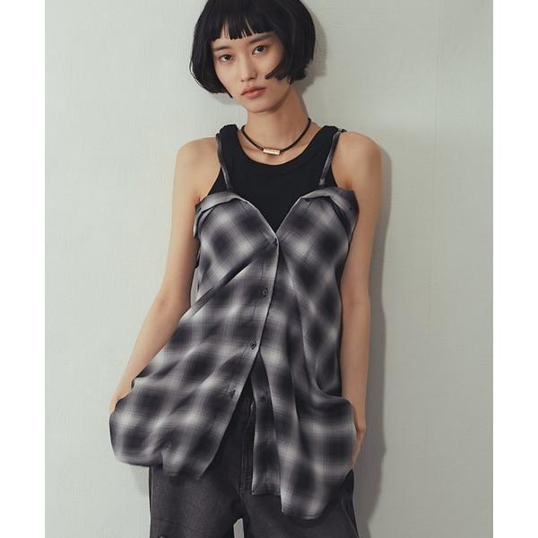 ブラウス シャツ 2WAYオンブレチェックキャミシャツ レディース