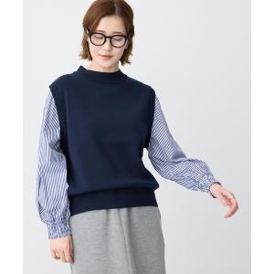 ニット セーター ストライプドッキングニットプルオーバー「洗える」 レディース