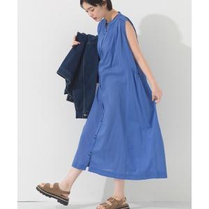 ワンピース 夏 コットンボイルノースリーブギャザーシャツワンピース