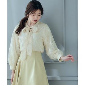 ブラウス シャツ レース刺繍ボウタイブラウス レディース