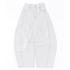 パンツ ツイル配色ステッチバレルパンツ レディース