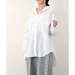 ブラウス シャツ ローンフーディシャツ レディース