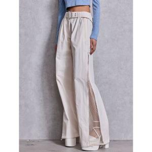 パンツ SIDE ZIPメッシュスリットワイドパンツ レディース