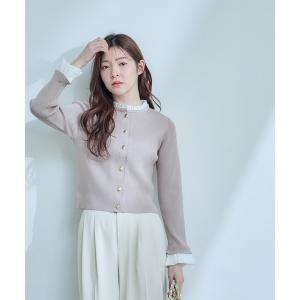 ニット セーター フリルドッキングニットカーディガン レディース