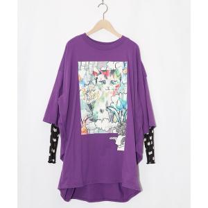 チュニック 161634：画家スカラーちゃんネコ柄チュール切替チュニック