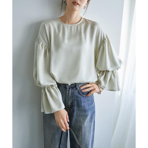 ブラウス シャツ シボ生地ブラウジングスリーブブラウス レディース