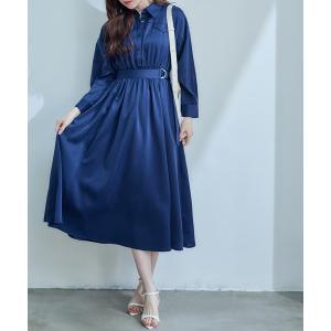 ワンピース フラップデザインベルト付きシャツワンピース