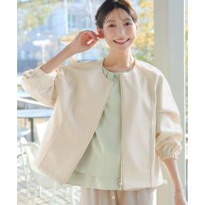ブルゾン アウター ダンボールポンチノーカラーブルゾン レディース