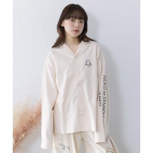 ブラウス シャツ 361111：ネコの洗脳×ストライプ柄シャツ レディース メンズ