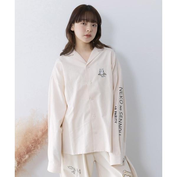 ブラウス シャツ 361111：ネコの洗脳×ストライプ柄シャツ レディース メンズ