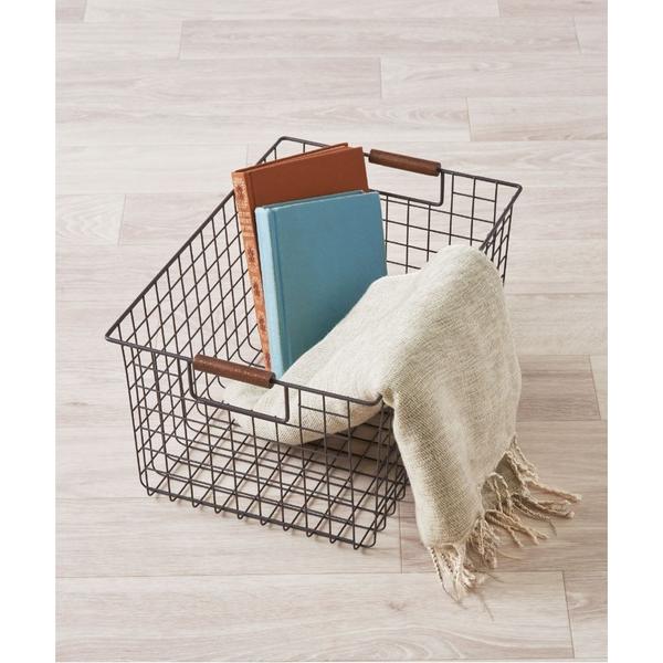 収納 ワイヤーバスケットL(木柄)