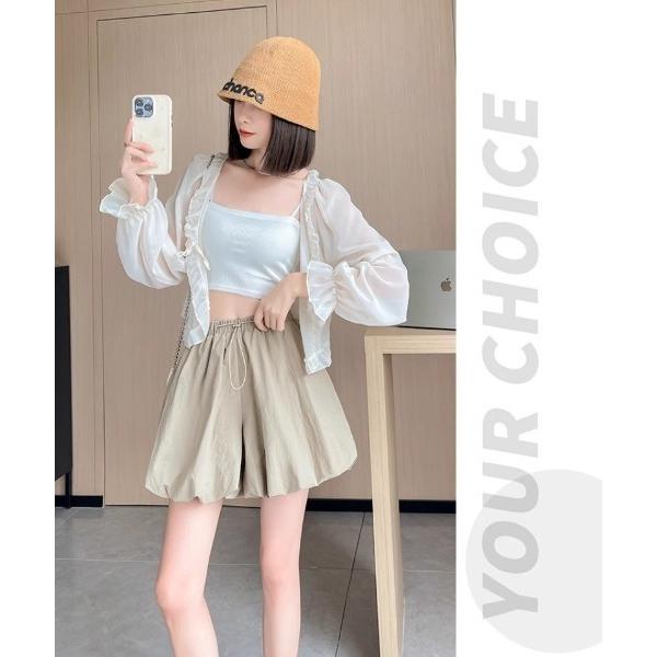 パンツ ウエストのドローコード　バルーンショーツ レディース