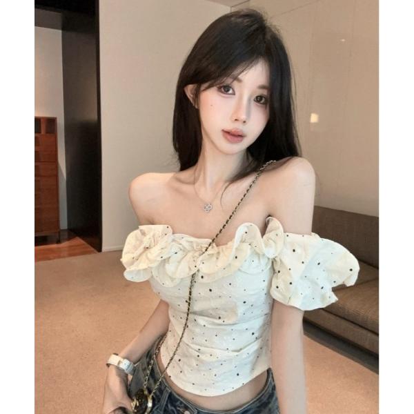 ブラウス シャツ フリルデザイン　オフショルダートップス レディース