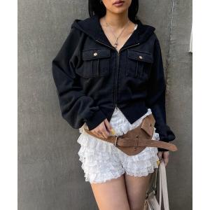 パーカー フラップショートジップフーディ レディース