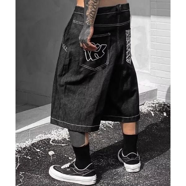 ジーンズ バッグ刺繍デニムハーフパンツ メンズ レディース