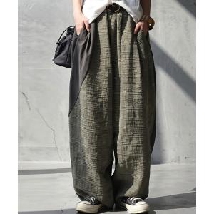 アンティカ antiqua ワイドパンツ パンツ 異素材切替 綿麻 ワイドパンツ レディース メンズ