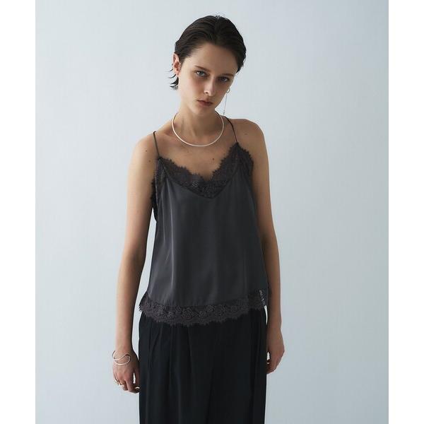 タンクトップ ノースリーブ 「手洗い可」サテンレースキャミソール レディース