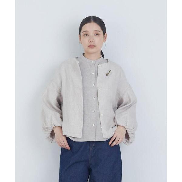 ジャケット ノーカラージャケット リネンボリュームスリーブジャケット レディース