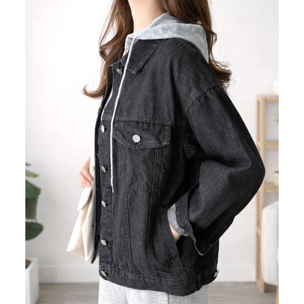 デニムジャケット gジャン カジュアルに羽織れるこなれ感スタイル！ フード付きデニムライクジャケット...