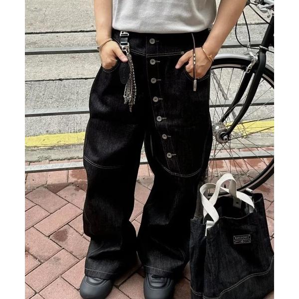 ジーンズ アシンメトリーボタンデニムパンツ メンズ