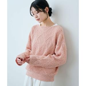 「2点セット」ＩＥＤＩＴ　白のチラ見せで抜け感たっぷり　カットソートップスと透かし柄カールヤーンニットセット レディース