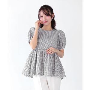 フラワー刺しゅう裾スカラップトップス レディース