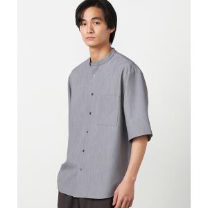 シャツ ウールライク バンドカラー5分袖シャツ メンズ