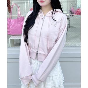 パーカー レース付胸ロゴスウェットショートジップ...の商品画像