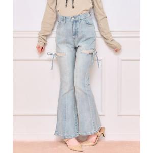 ジーンズ デニム デニムパンツ 「4サイズ展開」サイドカットレースデニム レディース
