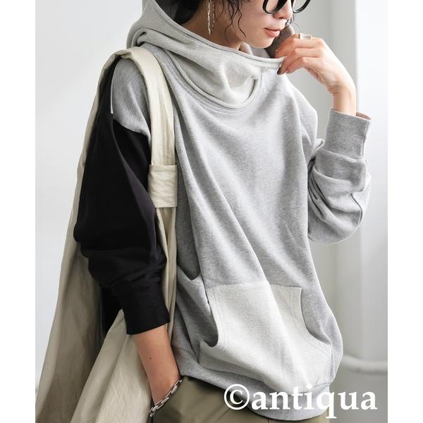「antiqua」 プルオーバーパーカー R 杢グレー レディース