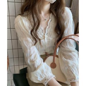 ブラウス シャツ 夏 「日焼け・冷房対策」レースブラウス　Ｖネック長袖シャツ レディース